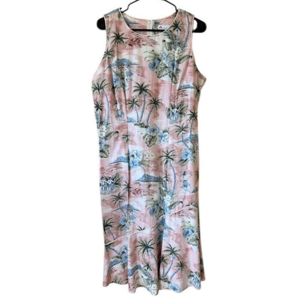 Iolani Hawaiian Dress‎ Womens Size XL Sleeveless Shift Floral PINK Cotton New
